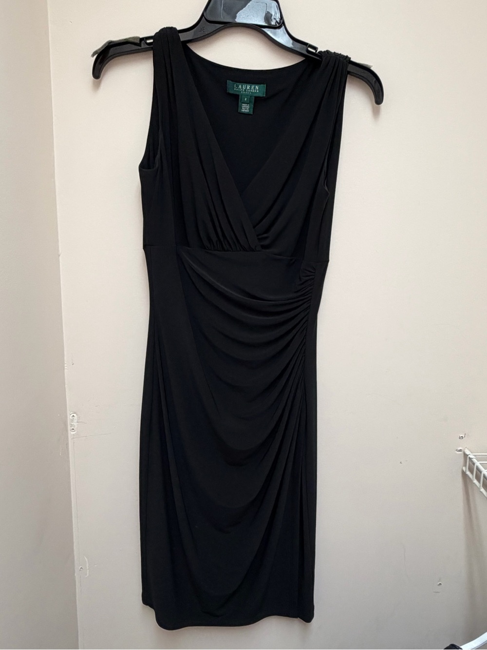 Ralph Lauren Black Sleeveless Drape V-Neck Dress